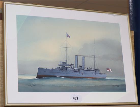 After W. Fred Mitchell, watercolour, HMS Edgar, 31 x 46cm.